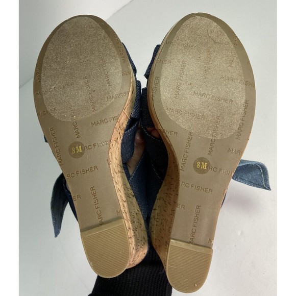 Marc Fisher Women's Hobby Sandal Size 8 Cork Wedge Platform Denim Slide Knot - Picture 7 of 11